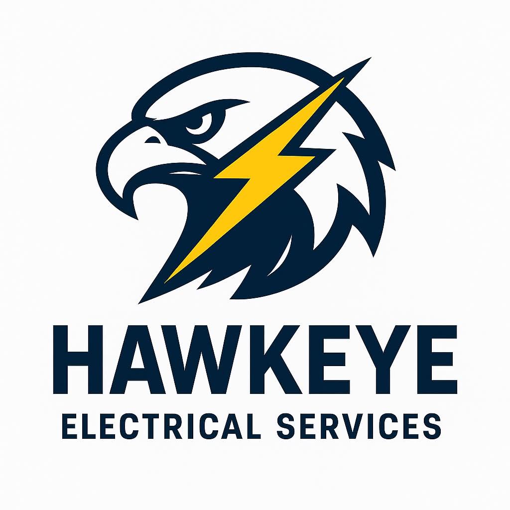 Homepage design for Hawkeye Electrical Services website displayed on an iMac.